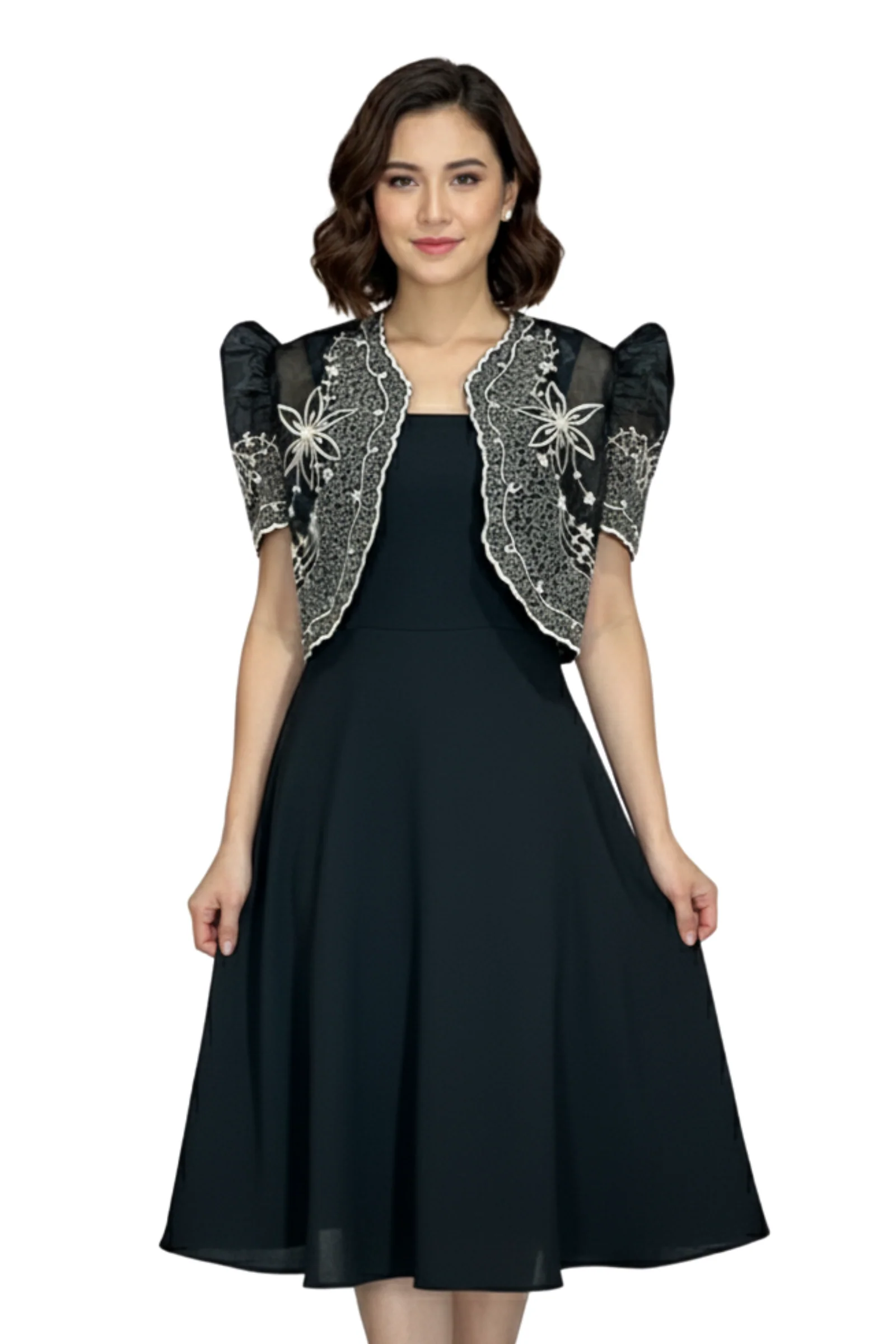 Organza Black Elegant Filipiniana Bolero Set - Kylie - BWB04 - Image 3