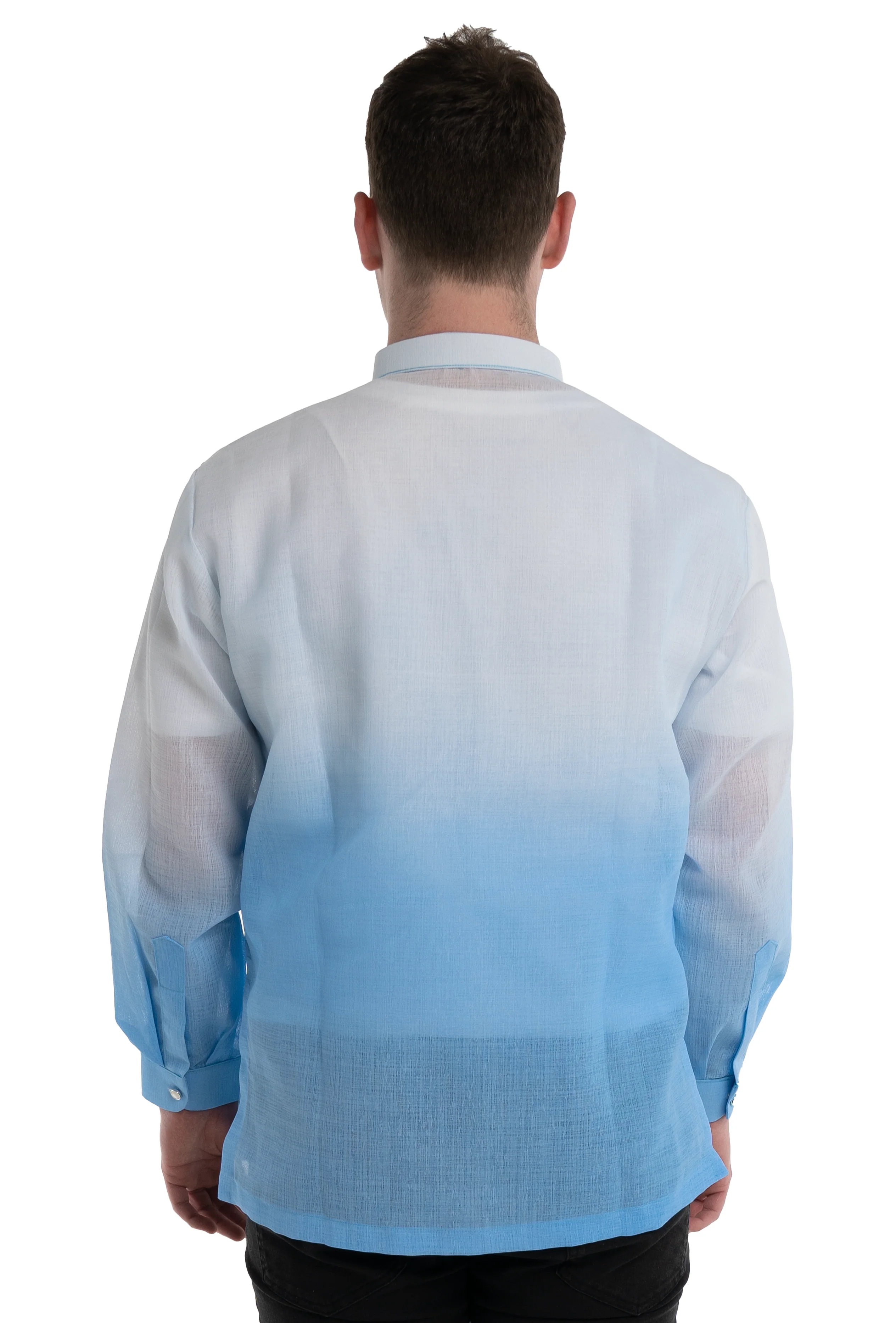 Jusi Blue Chinese Collar Barong Tagalog -  Michael - JV44 - Image 4