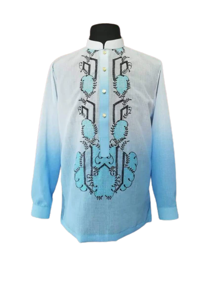 Jusi Blue Chinese Collar Barong Tagalog -  Michael - JV44 - Image 5