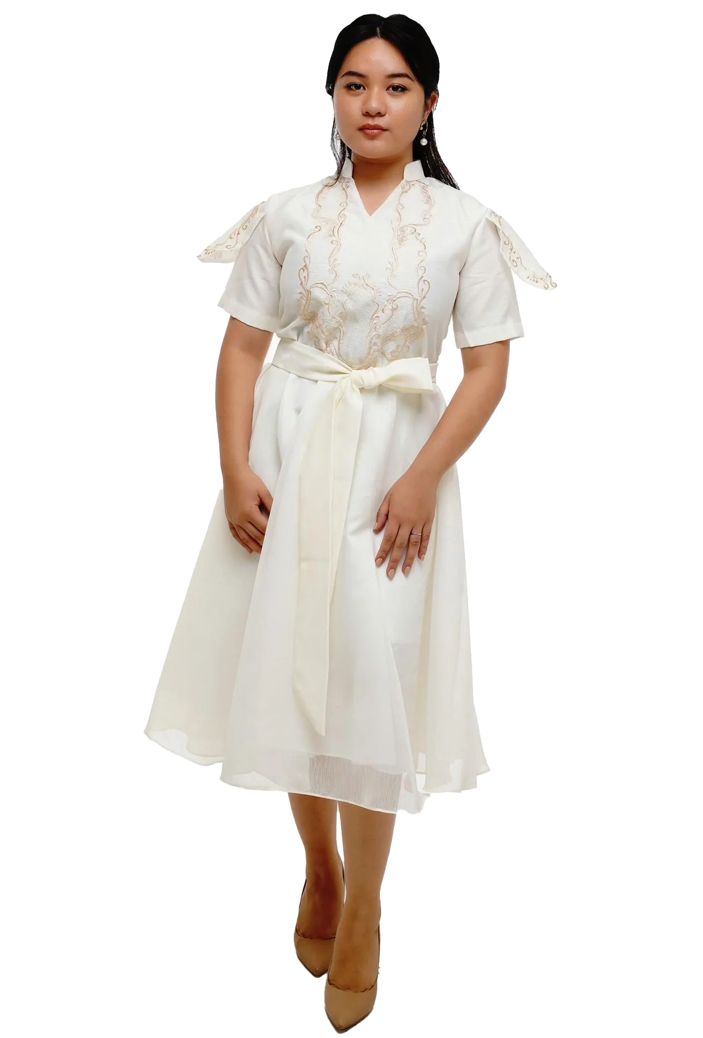 White Jusilyn Filipiniana Barong Dress - Nicole - JV257 - Image 3