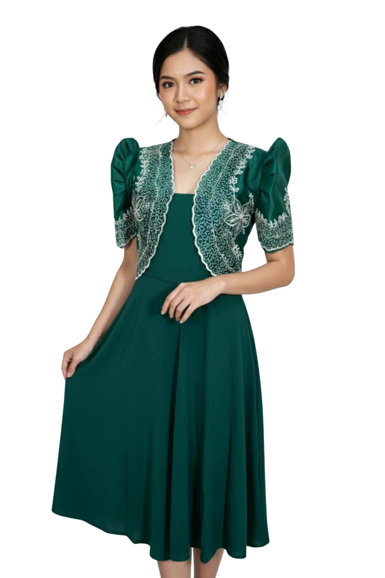 Organza Classic Emerald Green Filipiniana Bolero Set - Jade BWG05 - Image 3