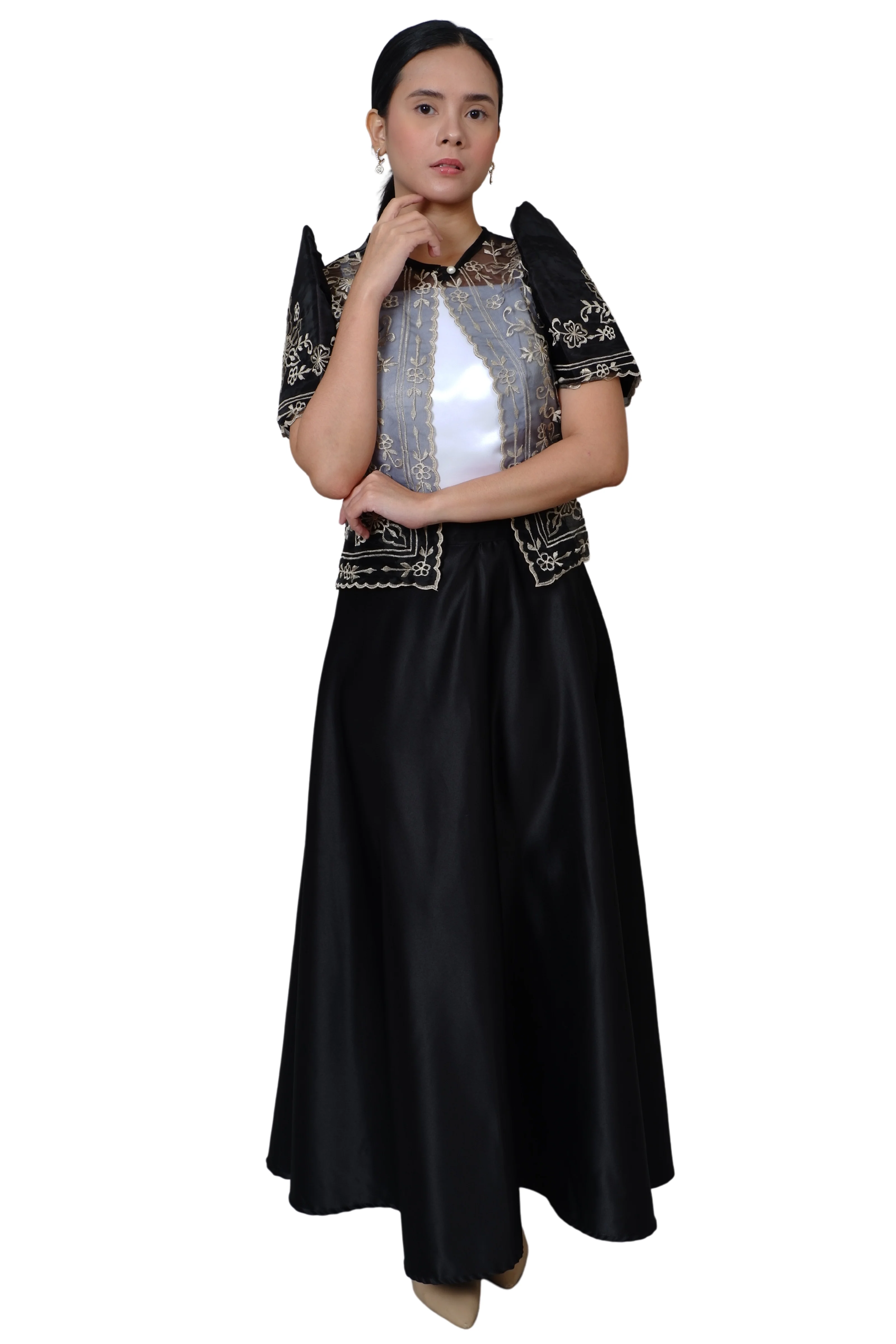 Organza Black Modern Filipiniana Bolero - MRA07 - Image 4