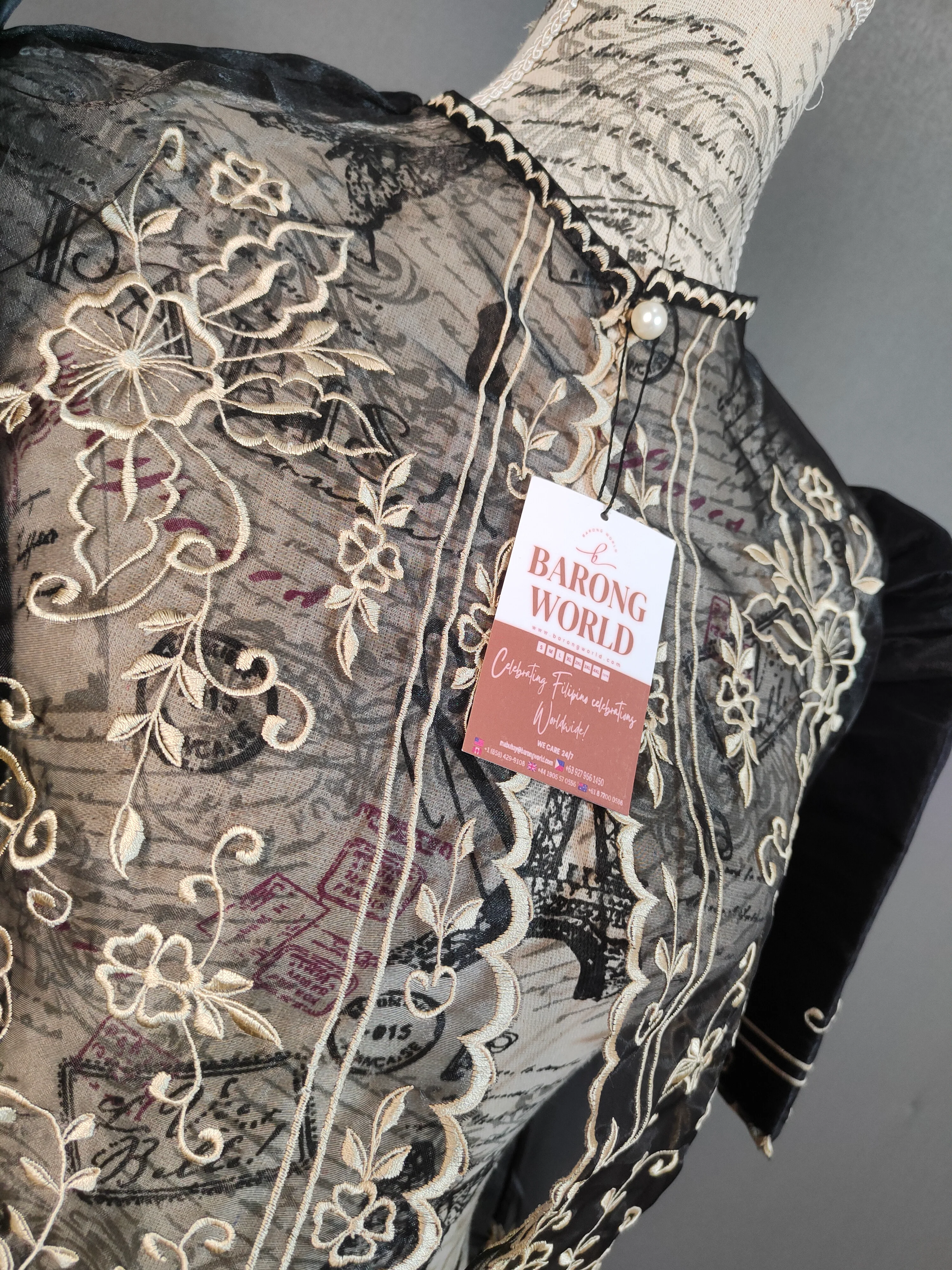 Organza Black Modern Filipiniana Bolero - MRA07 - Image 5