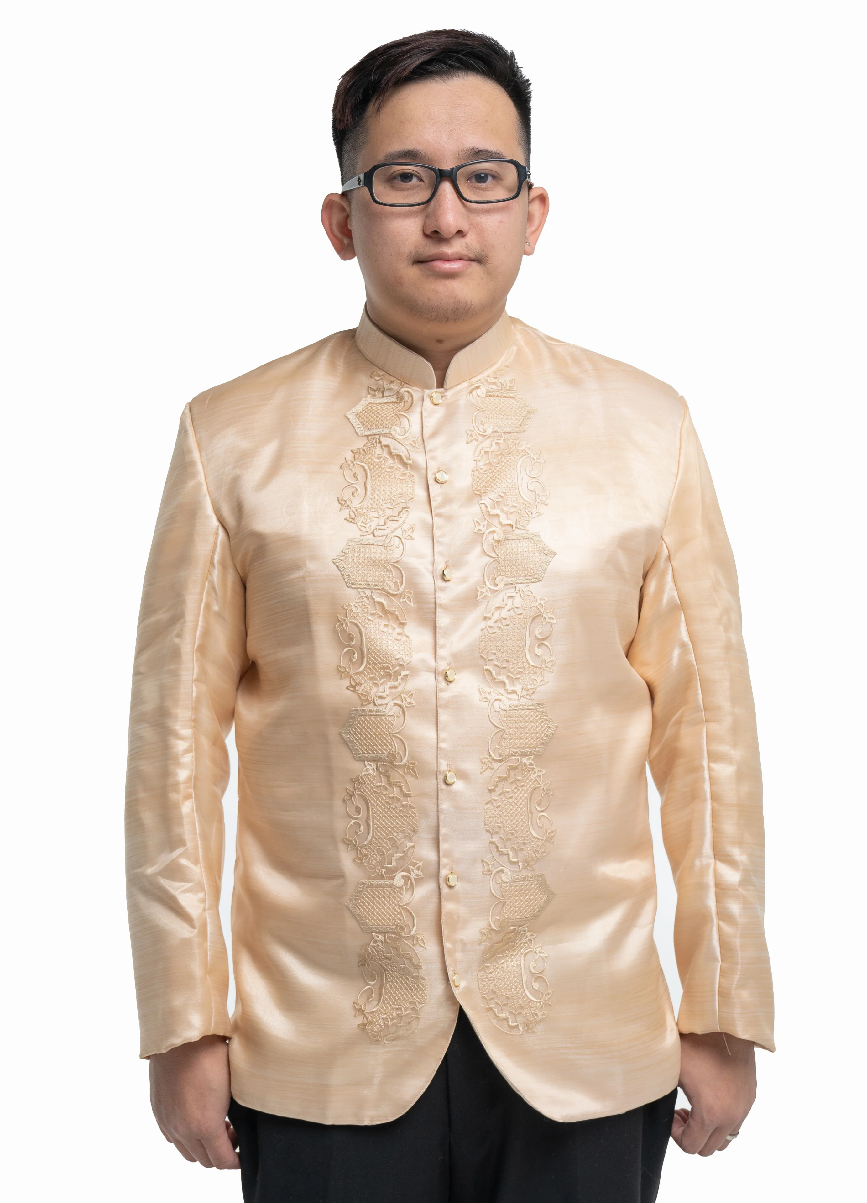 Couples Set Golden Satin Barong Tagalog  + Studded Princess Dress with Umbrella Petticoat - S1 - Image 8
