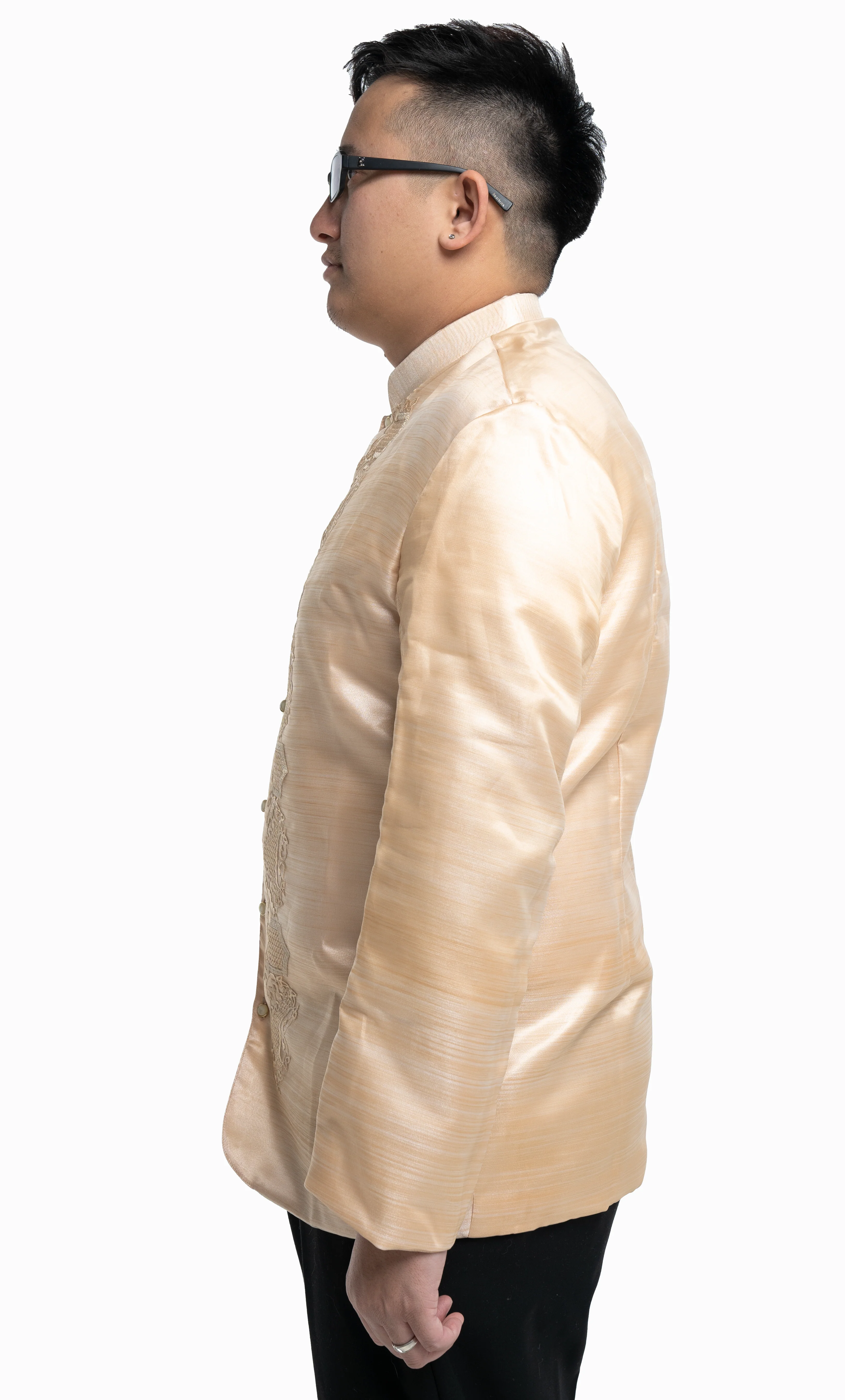 Couples Set Golden Satin Barong Tagalog  + Studded Princess Dress with Umbrella Petticoat - S1 - Image 9