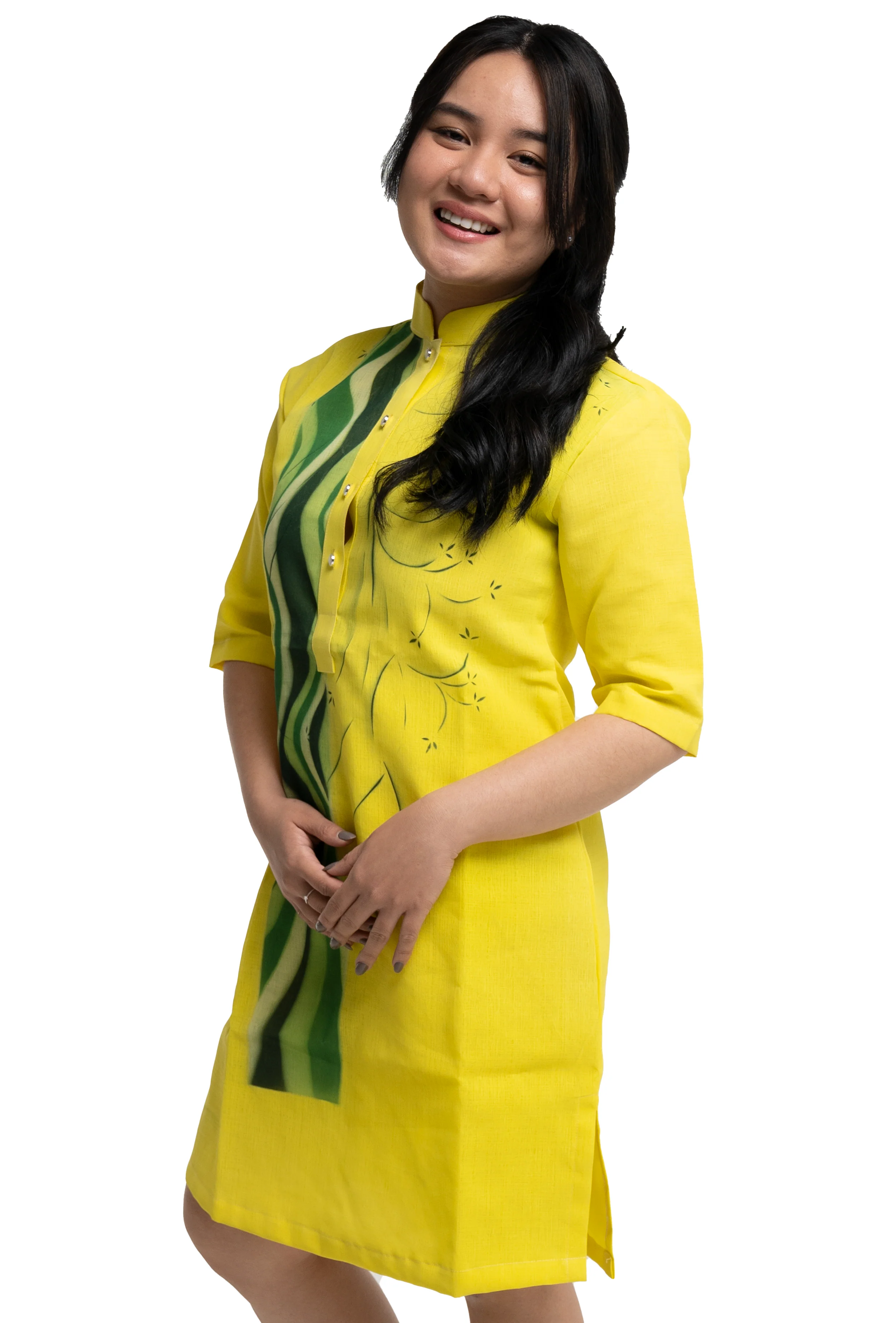 Premium Jusi Barong Dress Cultural Green Yellow - Ella - JF18 - Image 3