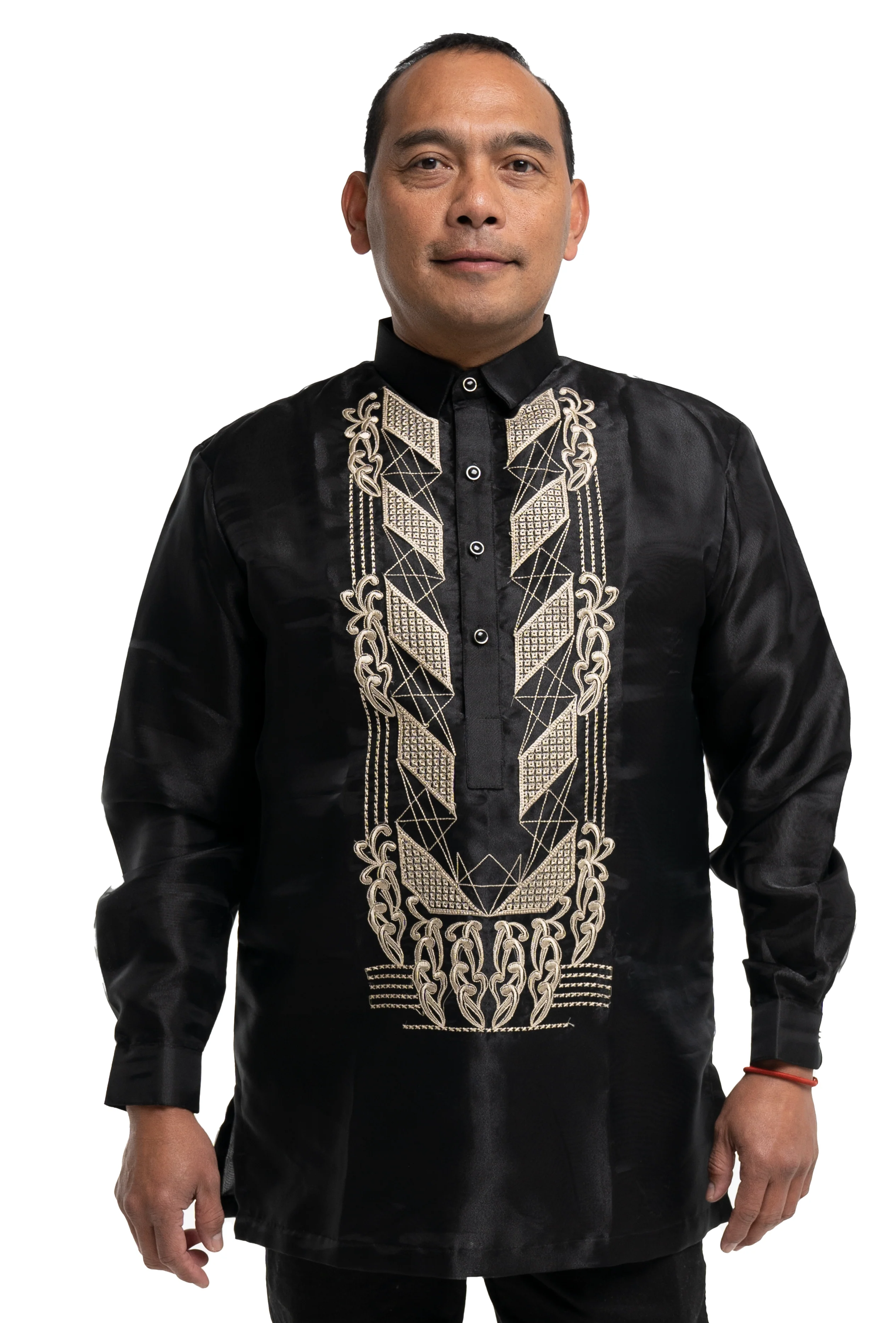 Organza Black with Golden Embroidery Barong Tagalog - Francisco - JS83 - Image 4