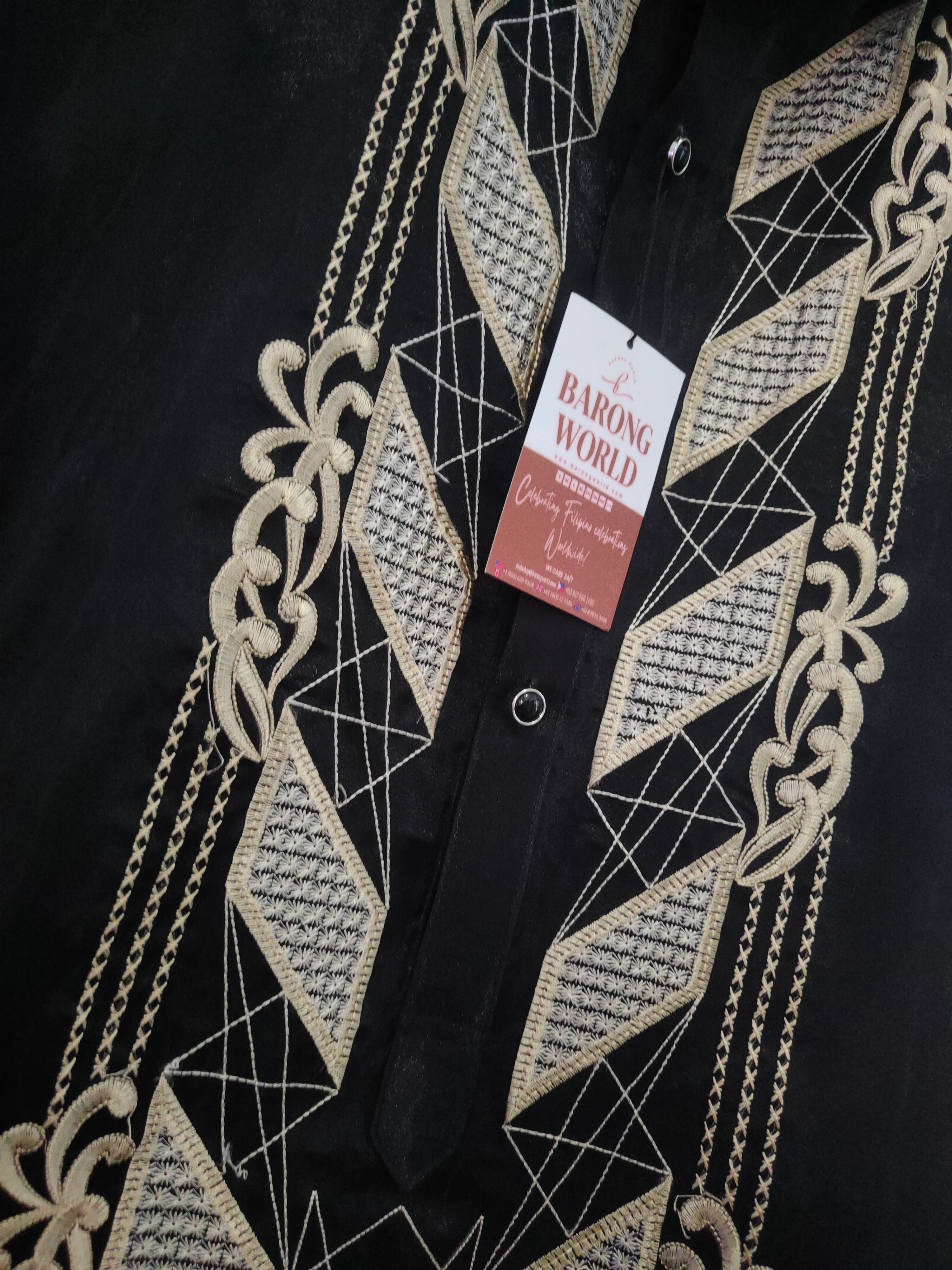 Organza Black with Golden Embroidery Barong Tagalog - Francisco - JS83 - Image 6