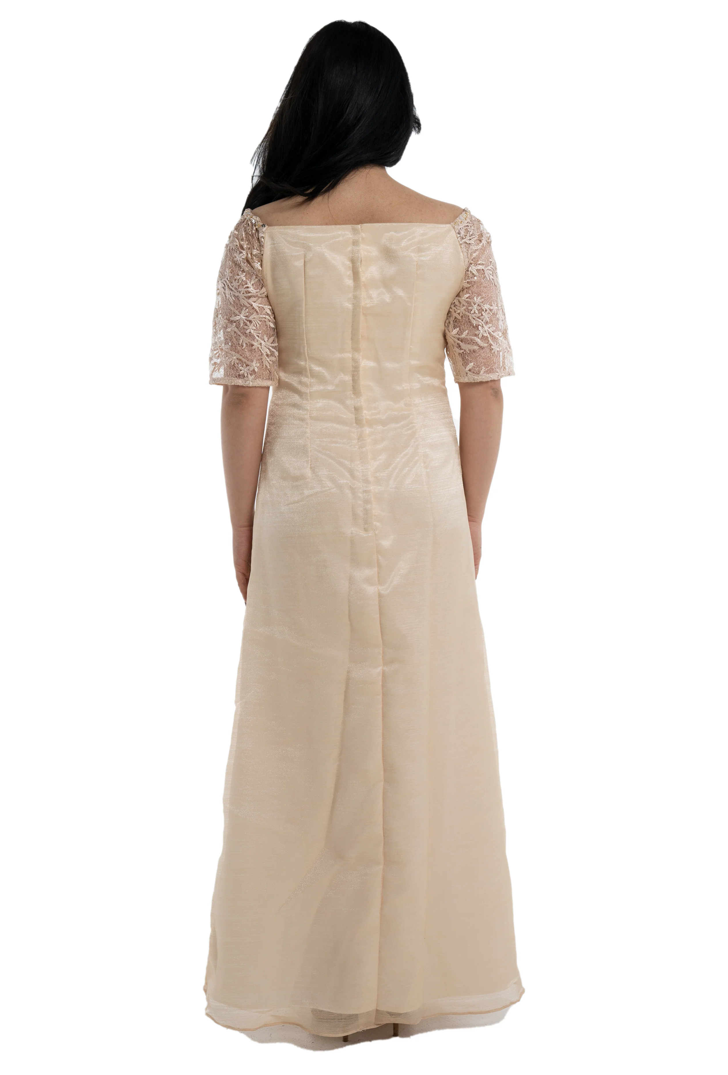 Full Lace Top Beige Modern Filipiniana Dress  - Claudia - MR6 - Image 5
