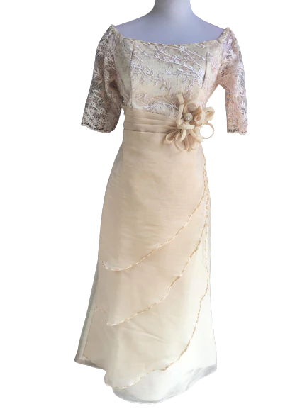 Full Lace Top Beige Modern Filipiniana Dress  - Claudia - MR6 - Image 6
