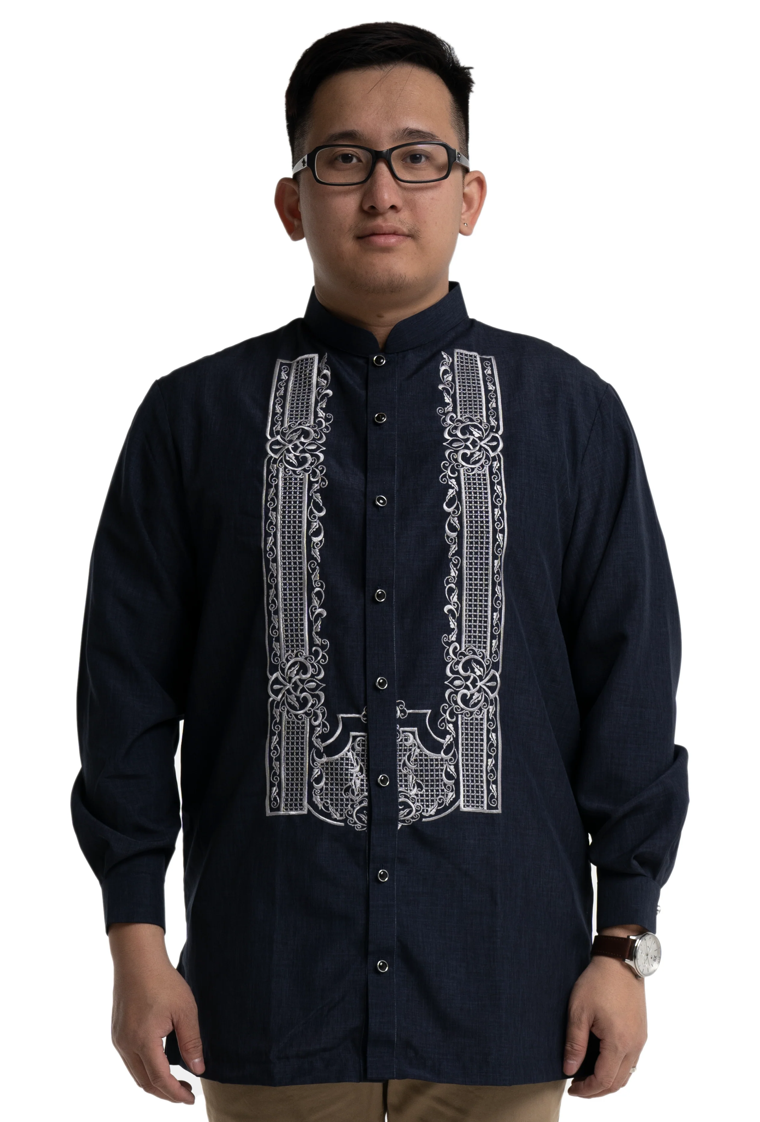 Hugo Dark Blue Chinese Collar Barong Tagalog - Jude - JS311 - Image 3