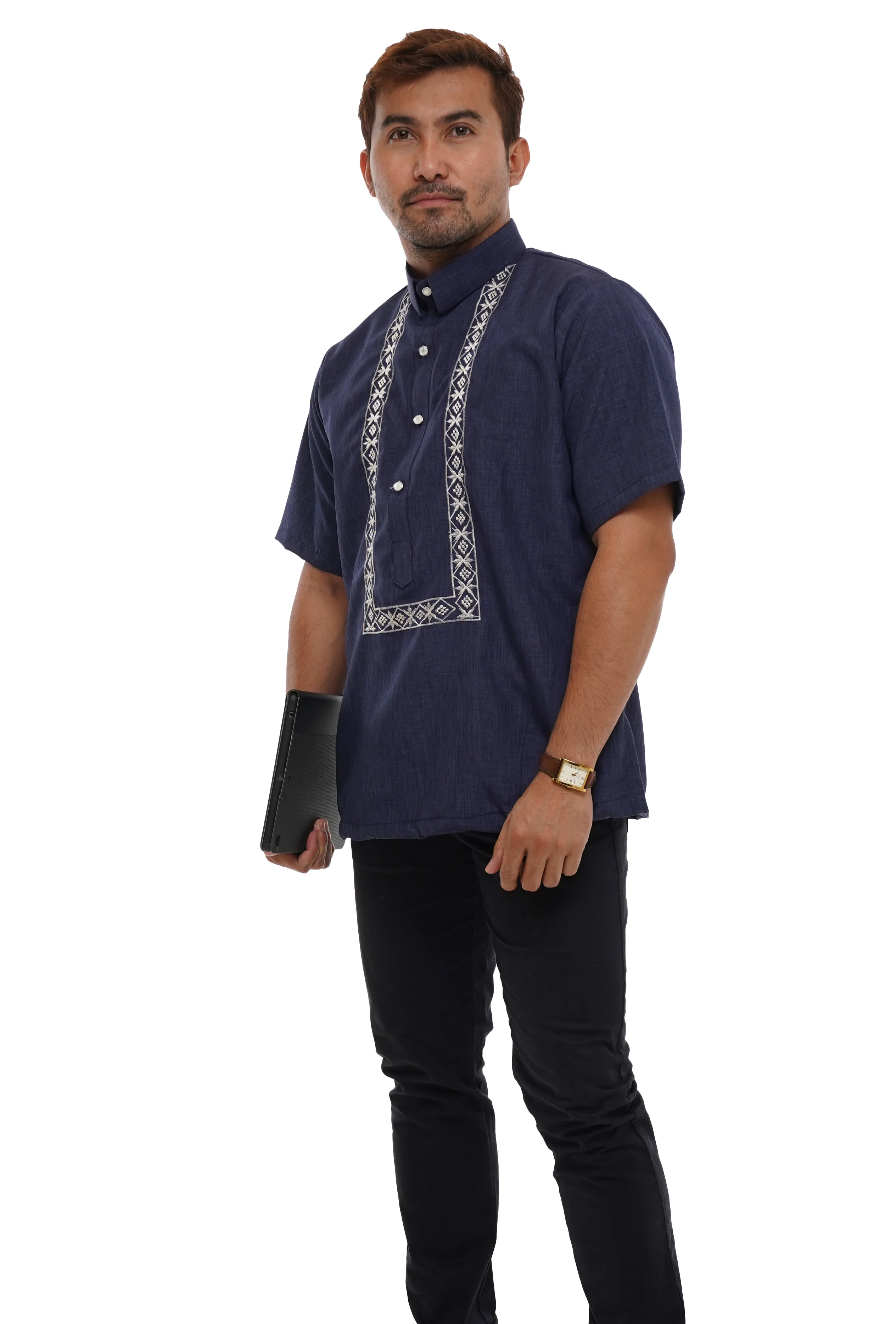 Hugo Navy Blue Short Sleeves Office Barong Tagalog - Arvin - JV116 - Image 3