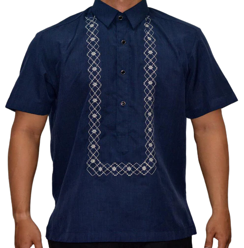 Hugo Navy Blue Short Sleeves Office Barong Tagalog - Arvin - JV116 - Image 4