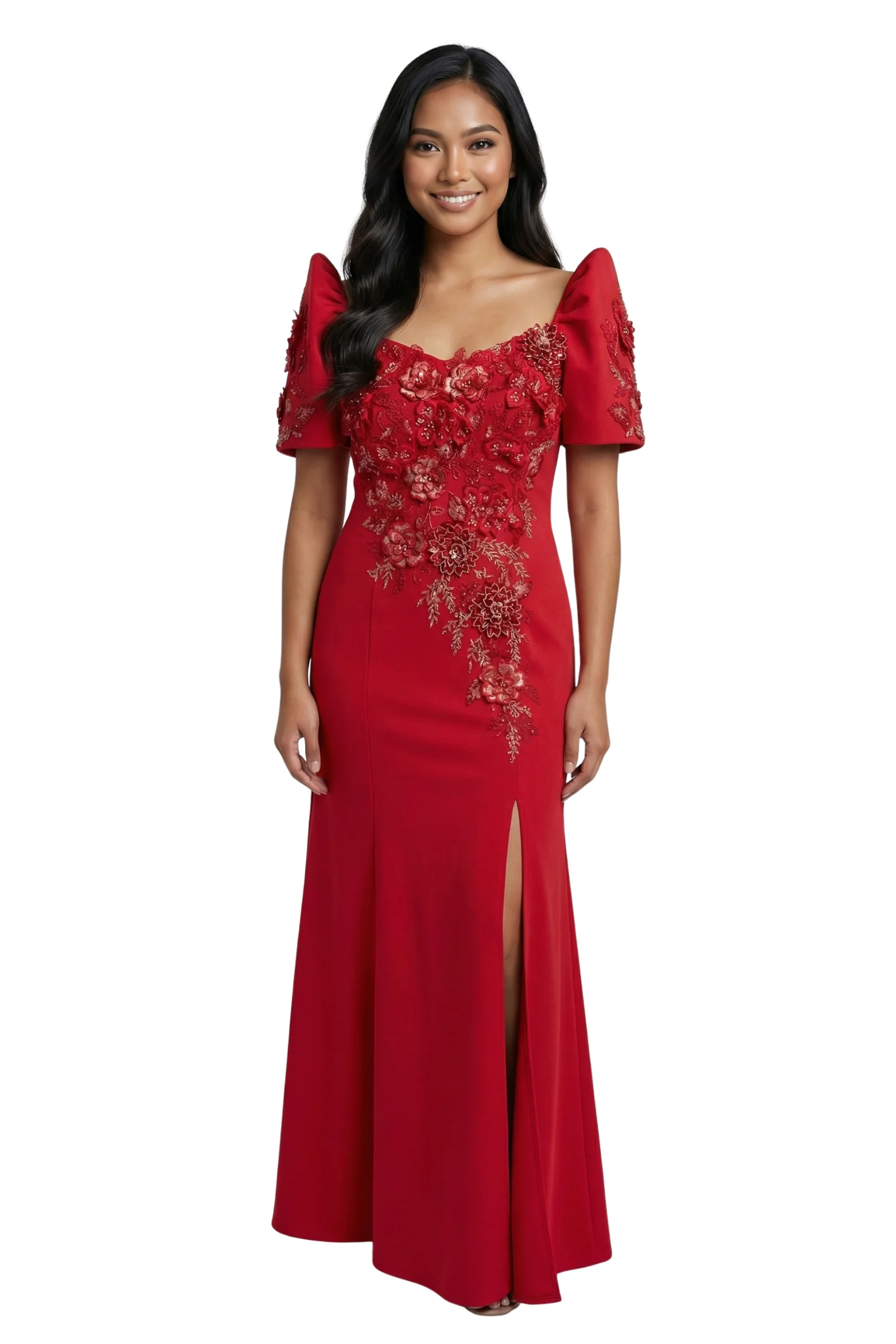 Premium Mestiza Filipiniana Long Gown Serpentina - Rosa - MR26 - Image 3