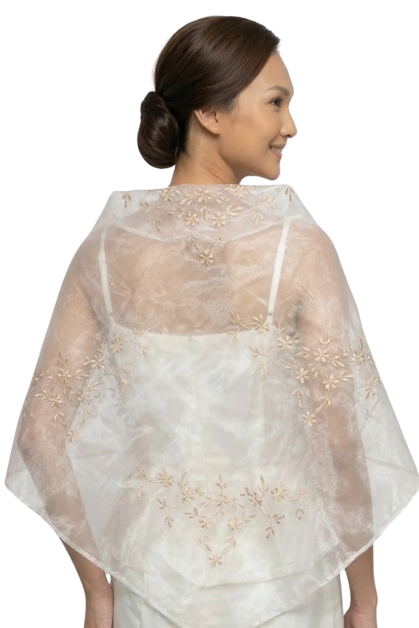 Organza White Embroidered Filipiniana Panuelo - Lilah - JV211 - Image 3