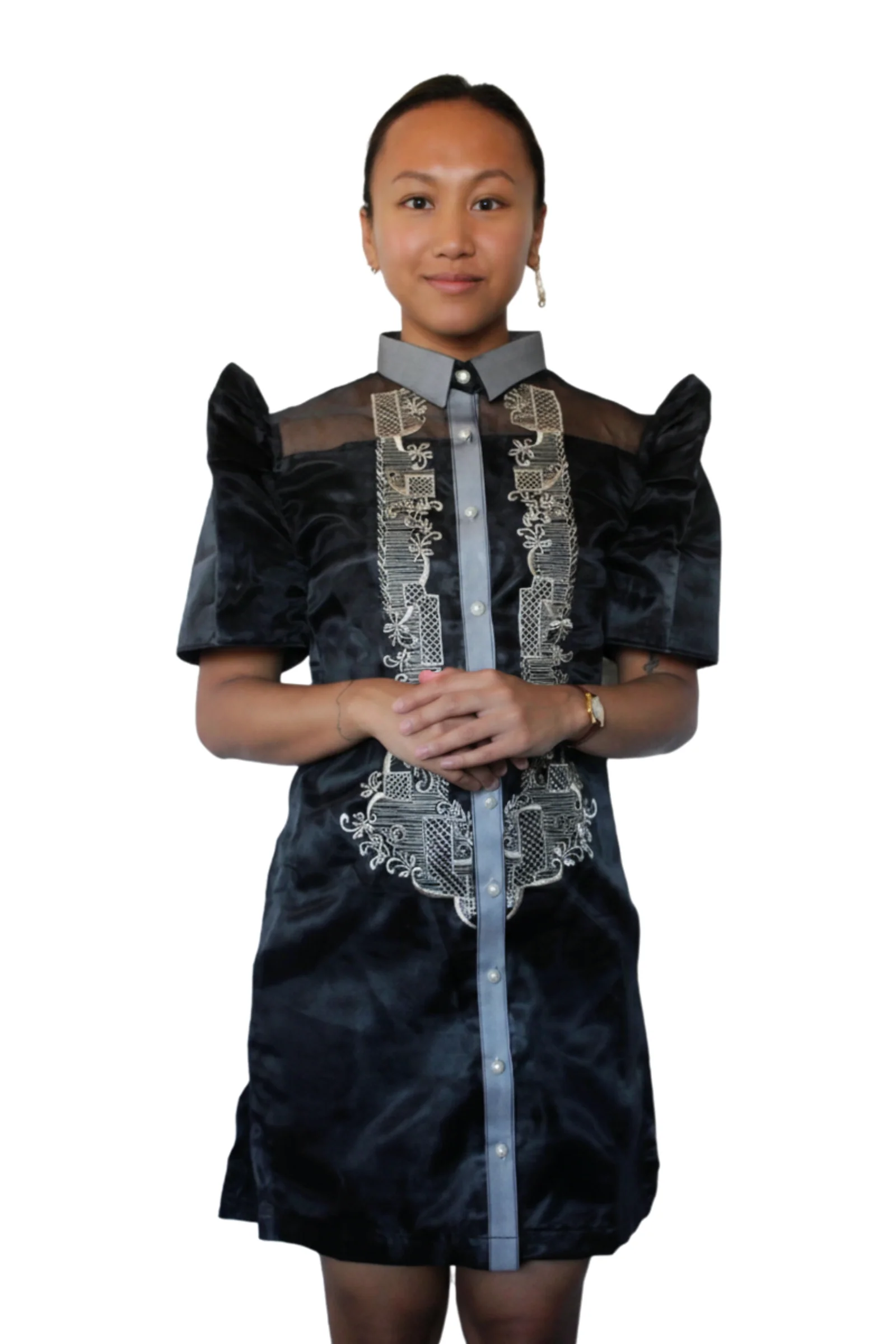 Organza Black Filipiniana Barong Dress - Phie - JF011 - Image 3