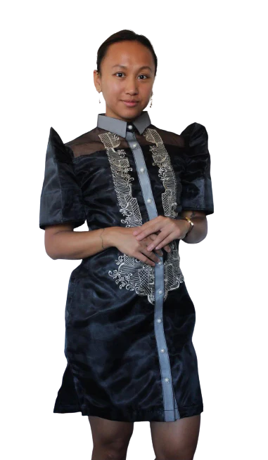 Organza Black Filipiniana Barong Dress - Phie - JF011 - Image 5