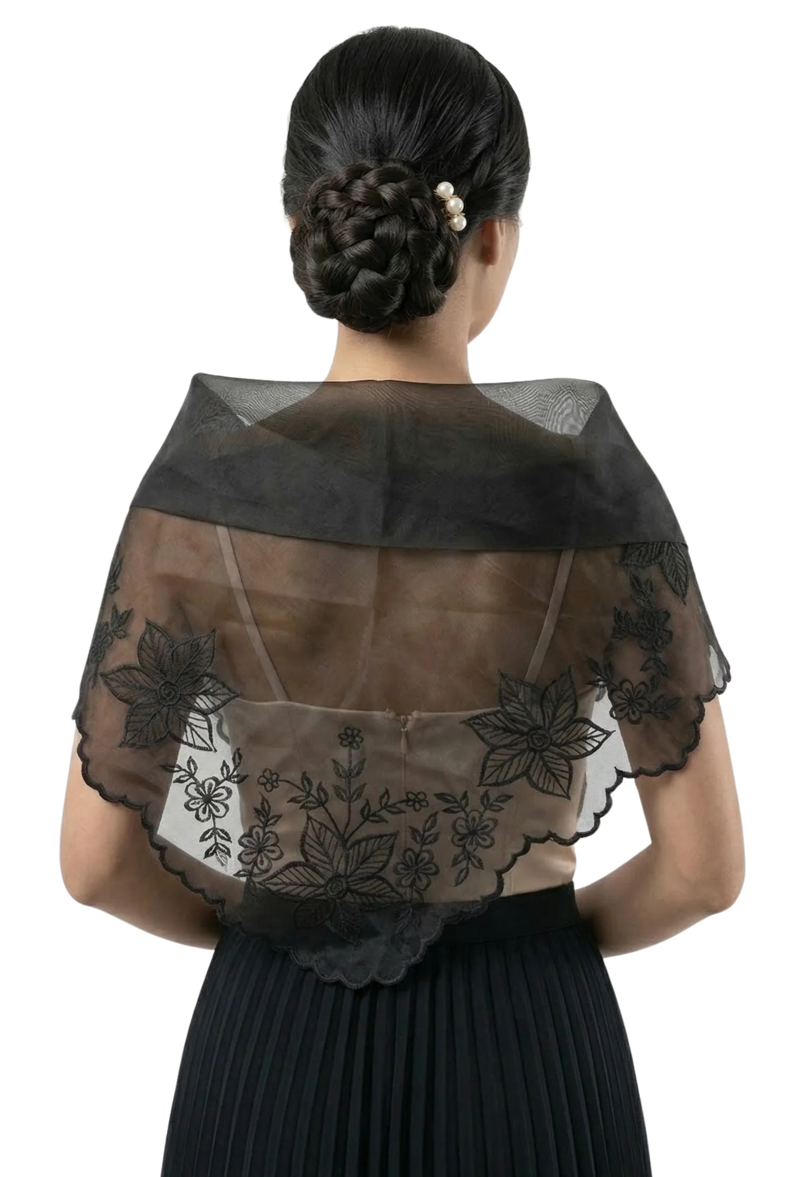 Organza Black Premium Filipiniana Alampay - Ara - MRA01B - Image 3