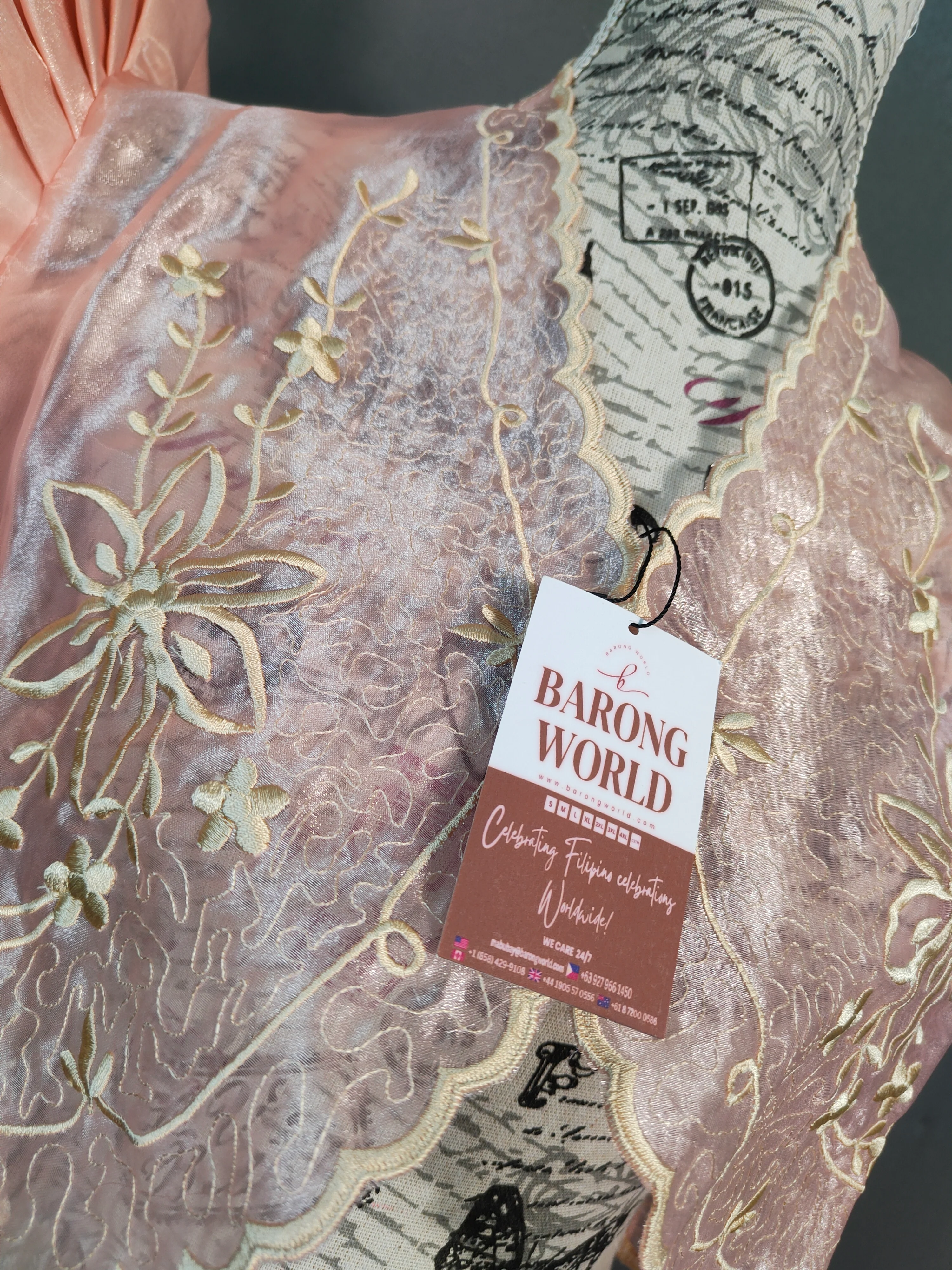 Organza Pink Classic Filipiniana Bolero - Shalanie - JV236 - Image 3