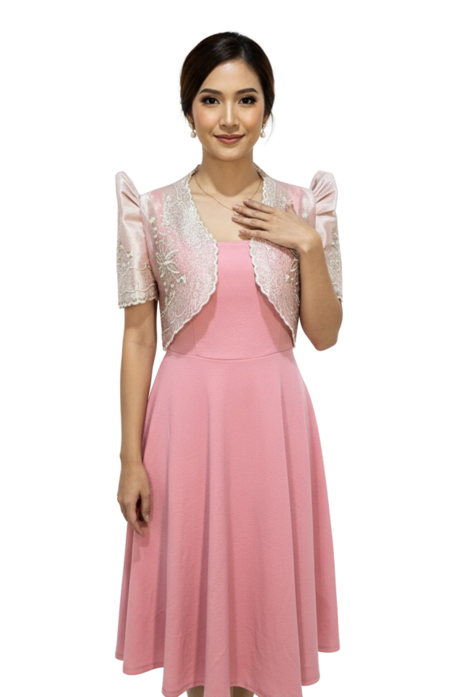 Organza Pink Modern Filipiniana Bolero Set - Kiana - BWP01 - Image 3