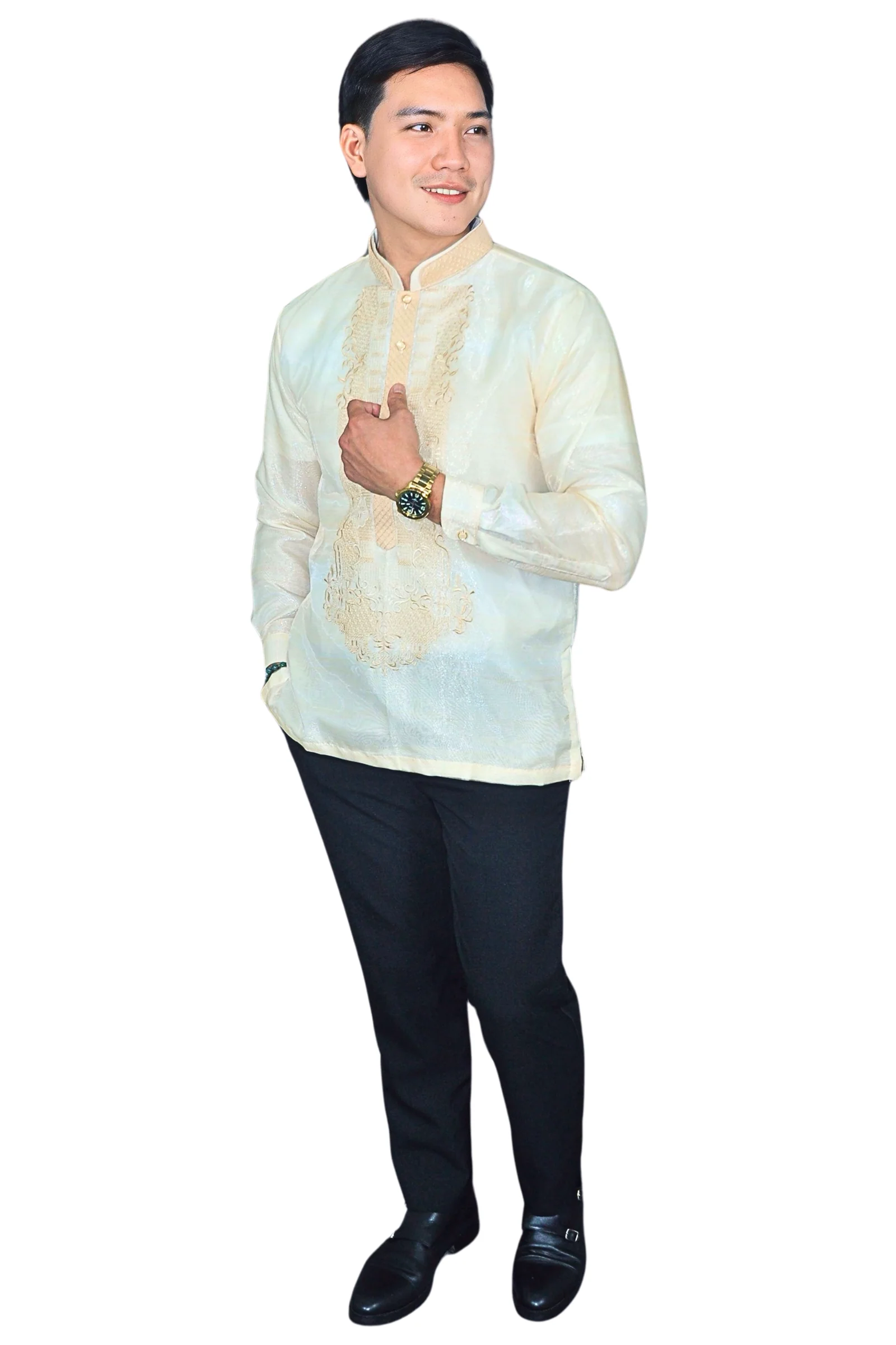 Pina Organza Premium Golden Barong Tagalog with Lining - Juan - JS120 - Image 3