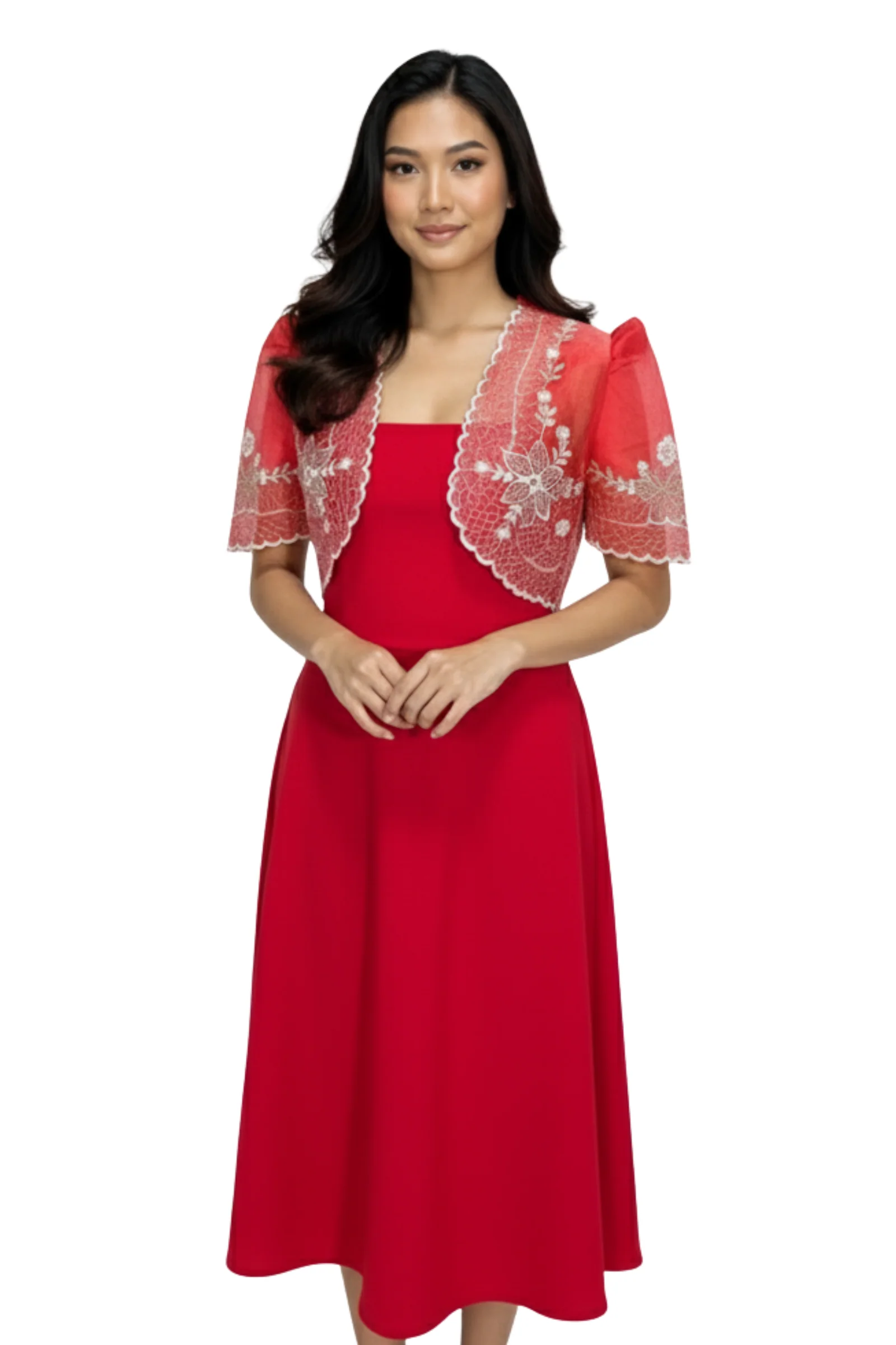 Organza Red Modern Filipiniana Bolero Set - Felice - BWR03 - Image 3