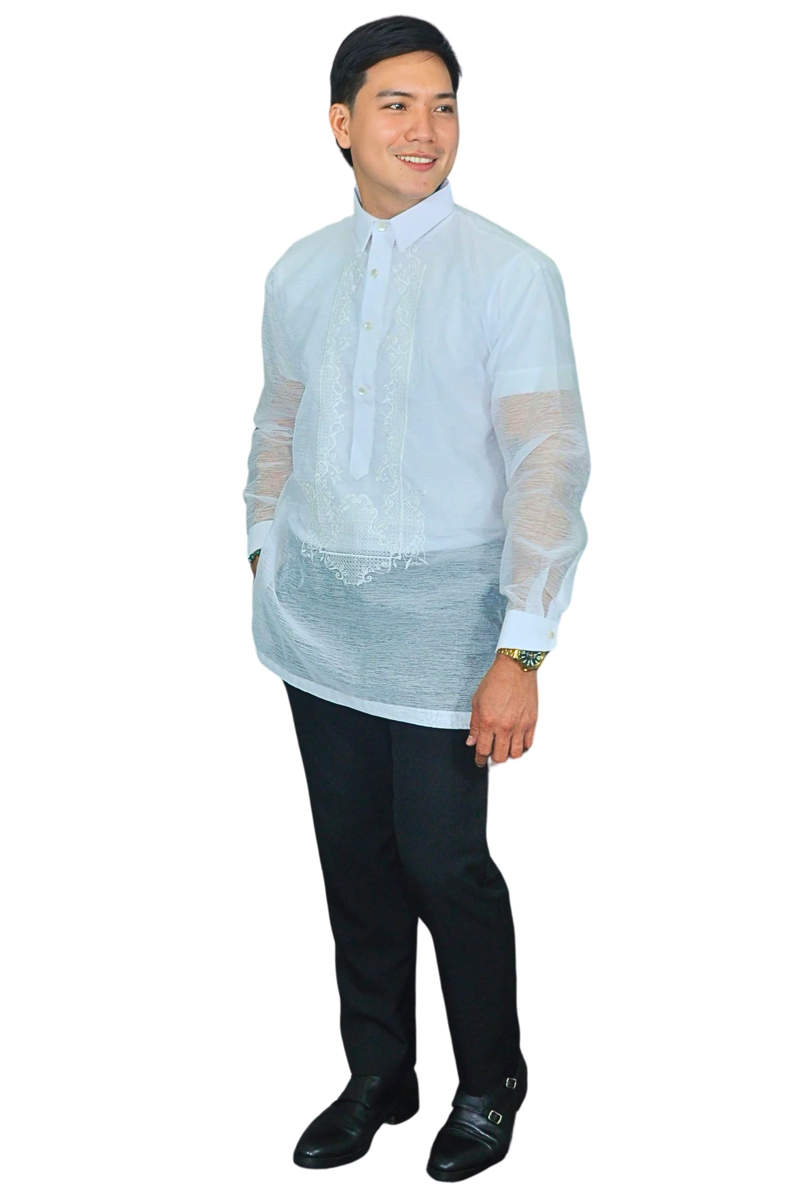 Classic White Barong Tagalog -  Davide - JS12 - Image 3