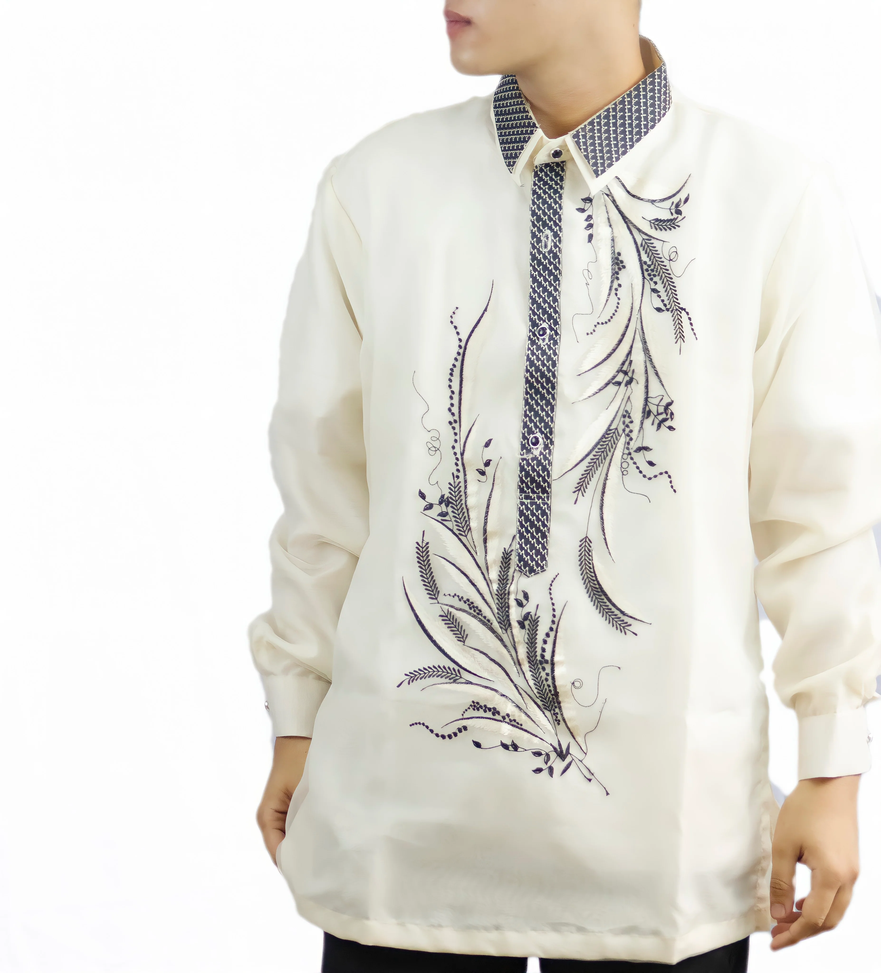Piña Organza White Cultural Barong Tagalog - Fernando  -LST1 - Image 7