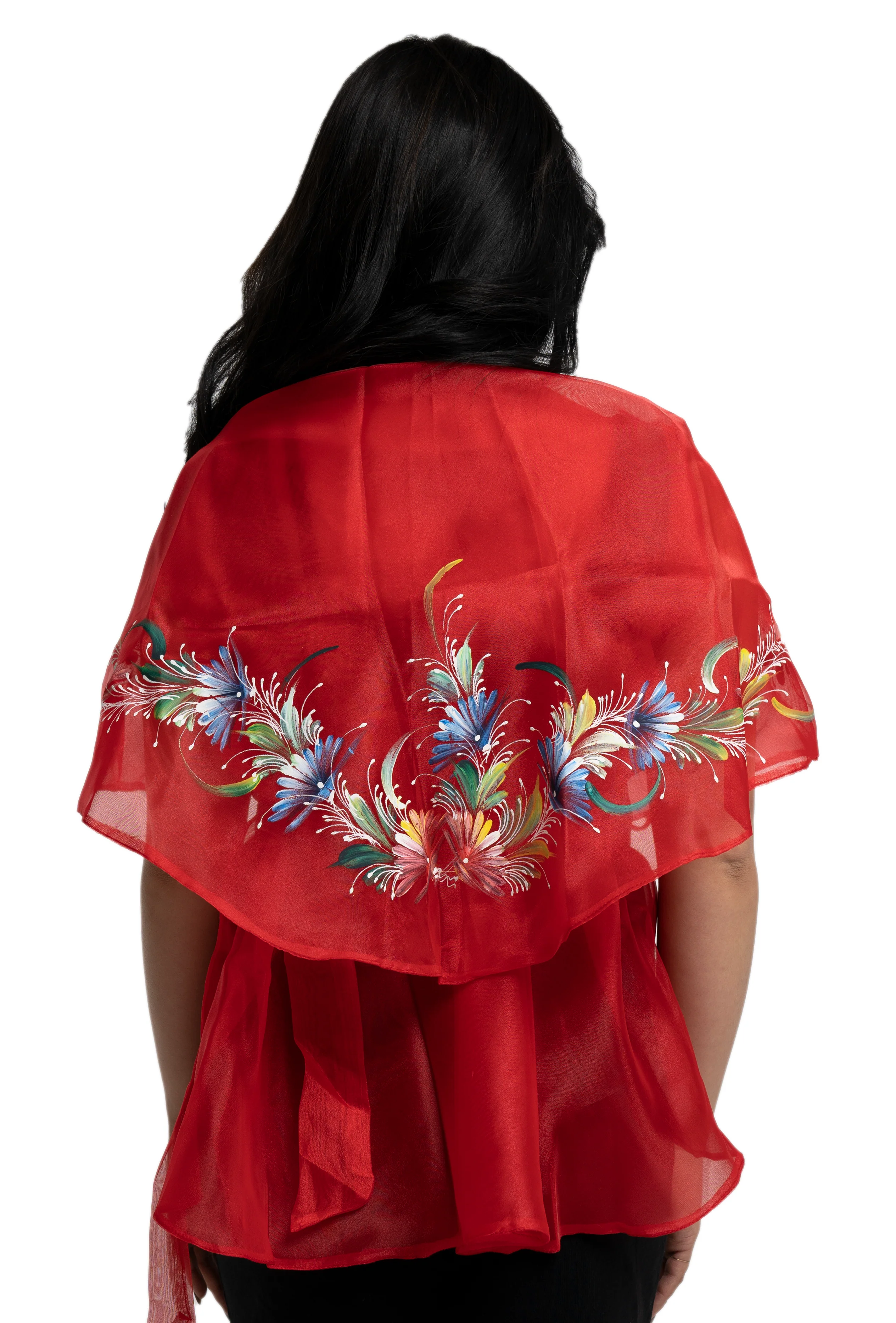Organza Red Hand Painted Filipiniana Panuelo- Maria - JV20 - Image 4
