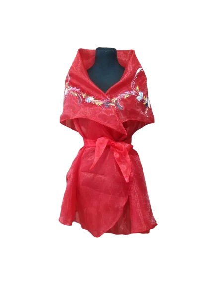 Organza Red Hand Painted Filipiniana Panuelo- Maria - JV20 - Image 5