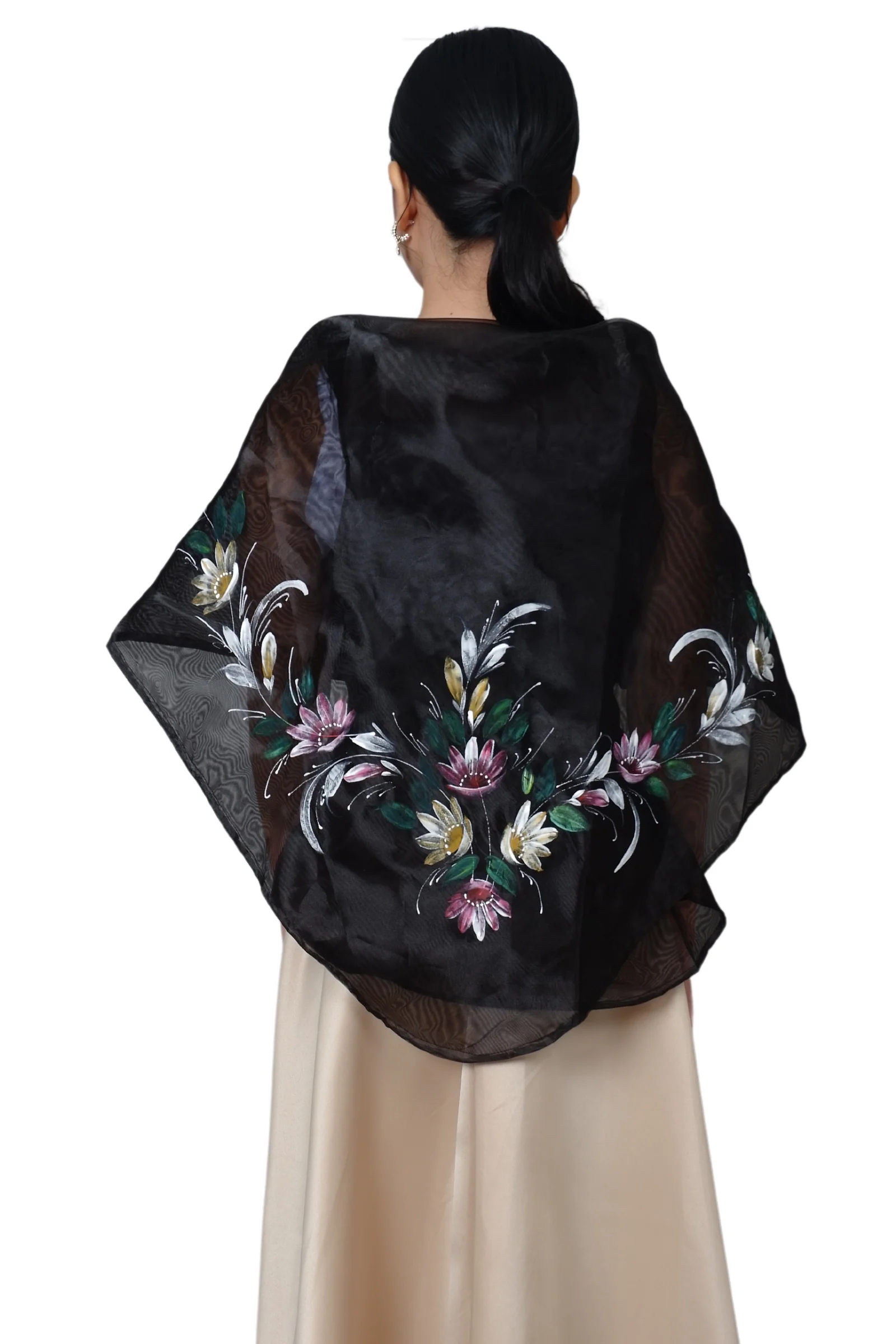 Organza Black Hand Painted Filipiniana Panuelo - Maria Clara - JV018 - Image 3