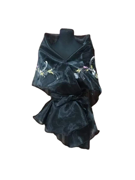 Organza Black Hand Painted Filipiniana Panuelo - Maria Clara - JV018 - Image 4